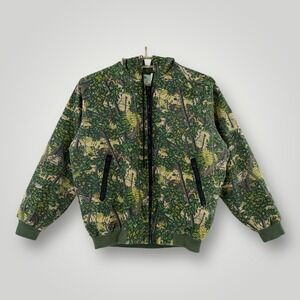 Vintage Bushlan Jacket Mens Medium Green Camo Hooded Bomber Hunting Made in USA
